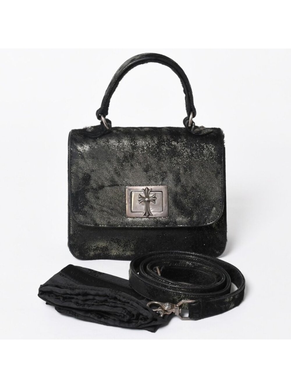 Chrome Hearts Grow UP 2-Way Bag Small CH Cross 925 Sterling Silver Calf Hair